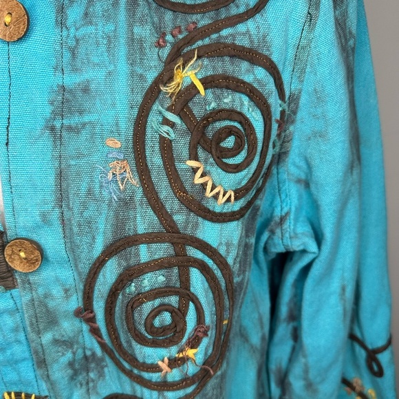 Bleu Bayou Be Happy Blue Hipster Western Button Down Embroidered Shirt size L - Picture 5 of 9